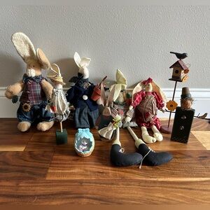 Antique Primitive Bunny Doll Collection and Other Bunny Decor